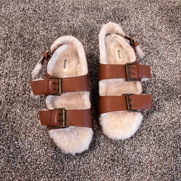 NWOB Madewell The Shearling-Lined Madelyn Sandal Golden Pecan 9 Leather NA977 - Picture 5 of 13